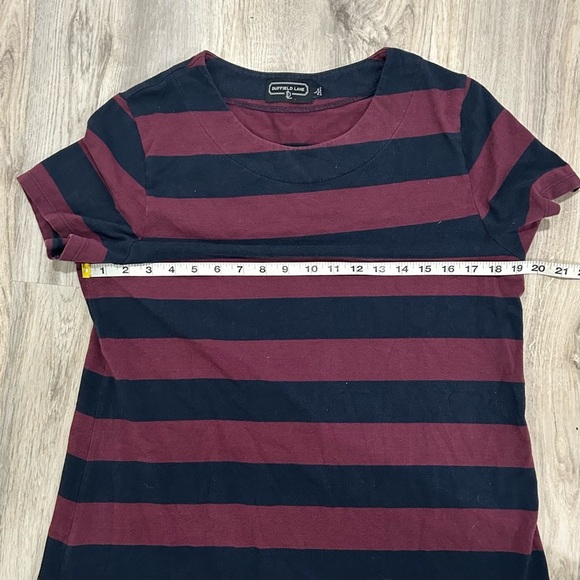 Duffield Lane Navy Burgundy Stripe Short Sleeve Pullover Shirt Midi Dress Size L - Picture 3 of 6